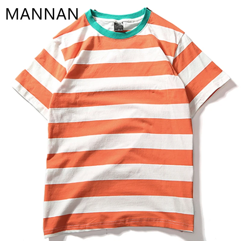 Mannan Striped Yellow Black Red White Tshirt Cotton Vintage Hip