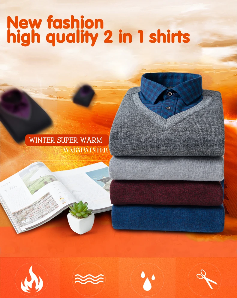 Slim fit Winter male shirts Long sleeve mens brand dress plaid casual shirts thick velvet shirt men warm camisa masculina