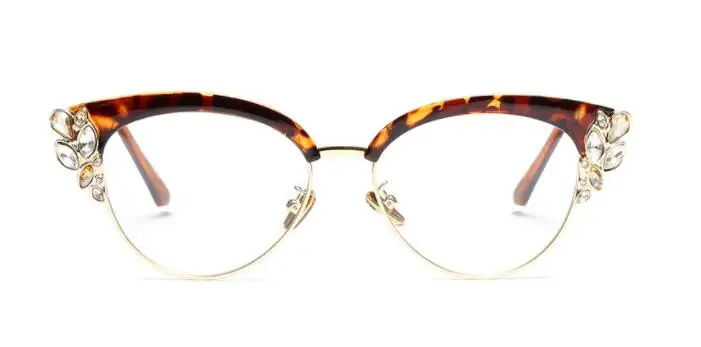CCSPACE, женские, кошачьи глаза, блестящие стразы, оправа для очков, для женщин, фирменный дизайн, оптические очки, модные очки, 45120 - Цвет оправы: C7 leopard clear