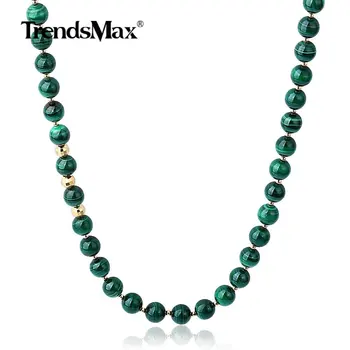 

8mm Natural Grade A Malachite Beads Mixed Gold Color Silver Sterling Beads Necklace for Men Women Gem Stone Jewelry TNB00501