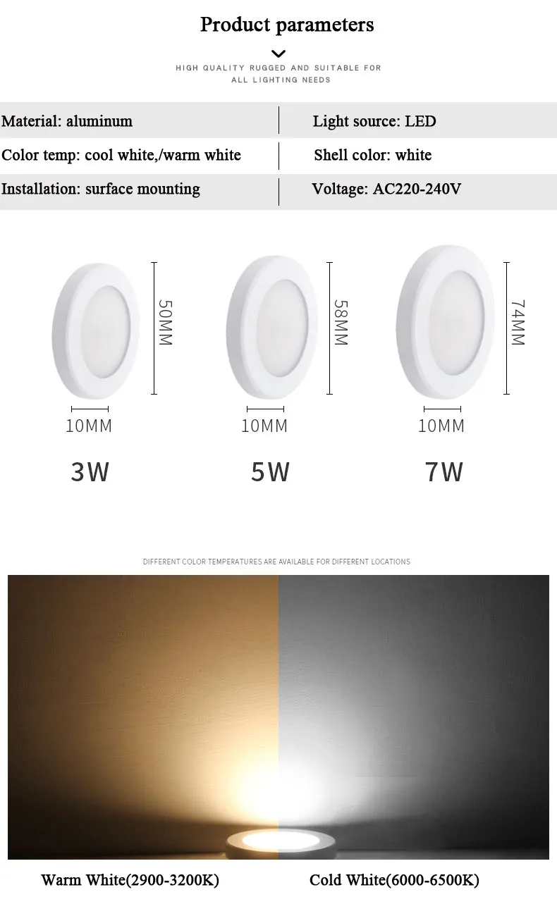 LED downlight Surface Mounted 3W 5W 7w 10W 15W Ceiling Lamps Ultra Thin Driverless led spotlights 220V Ceiling Fixtures Lighting