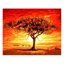 MOLEK DIY картина маслом по номерам комплект закат Дерево небо слон куадро акриловая живопись на холсте Современный домашний декор стены искусства