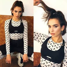 Эксклюзивный Харадзюку С Длинным Рукавом и принтом Луны Женская осенне-зимняя футболка с круглым вырезом белого цвета хаки femme сетчатые топы camisetas mujer