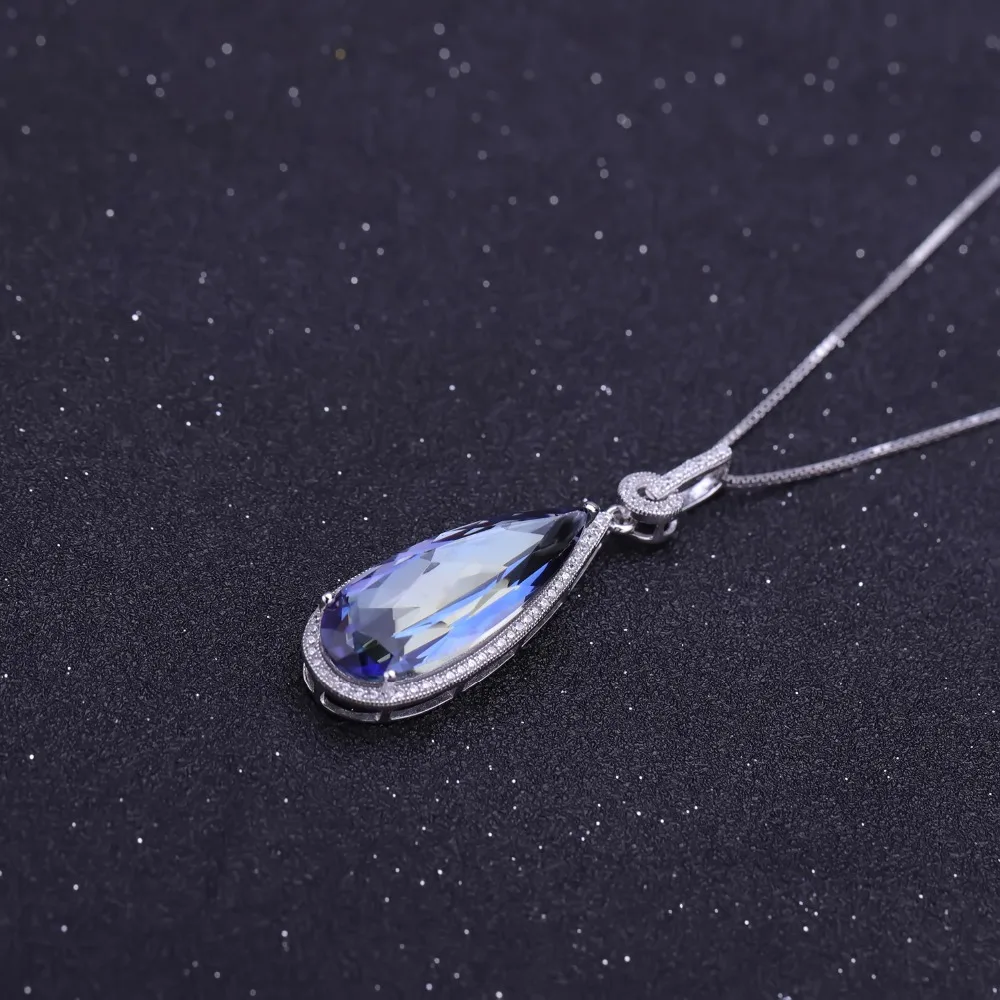 Gem балетки 925 пробы серебряные классические Цепочки и ожерелья 11.48Ct натуральные иолиты синий мистик кварц Кулоны из нержавеющей стали для Для женщин Свадебные украшения