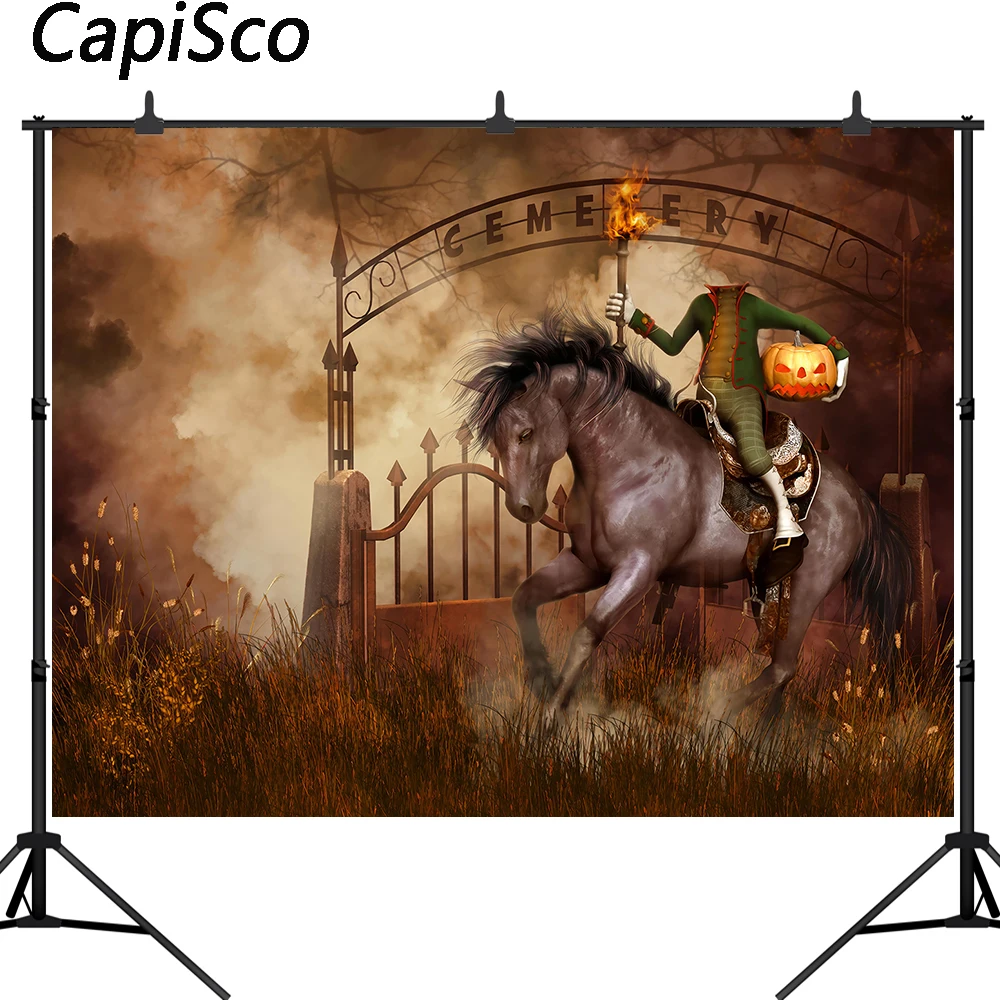 

Capisco photography backdrop Gloomy Cemetery night Headless Knight Halloween theme photo background studio camera fotografica