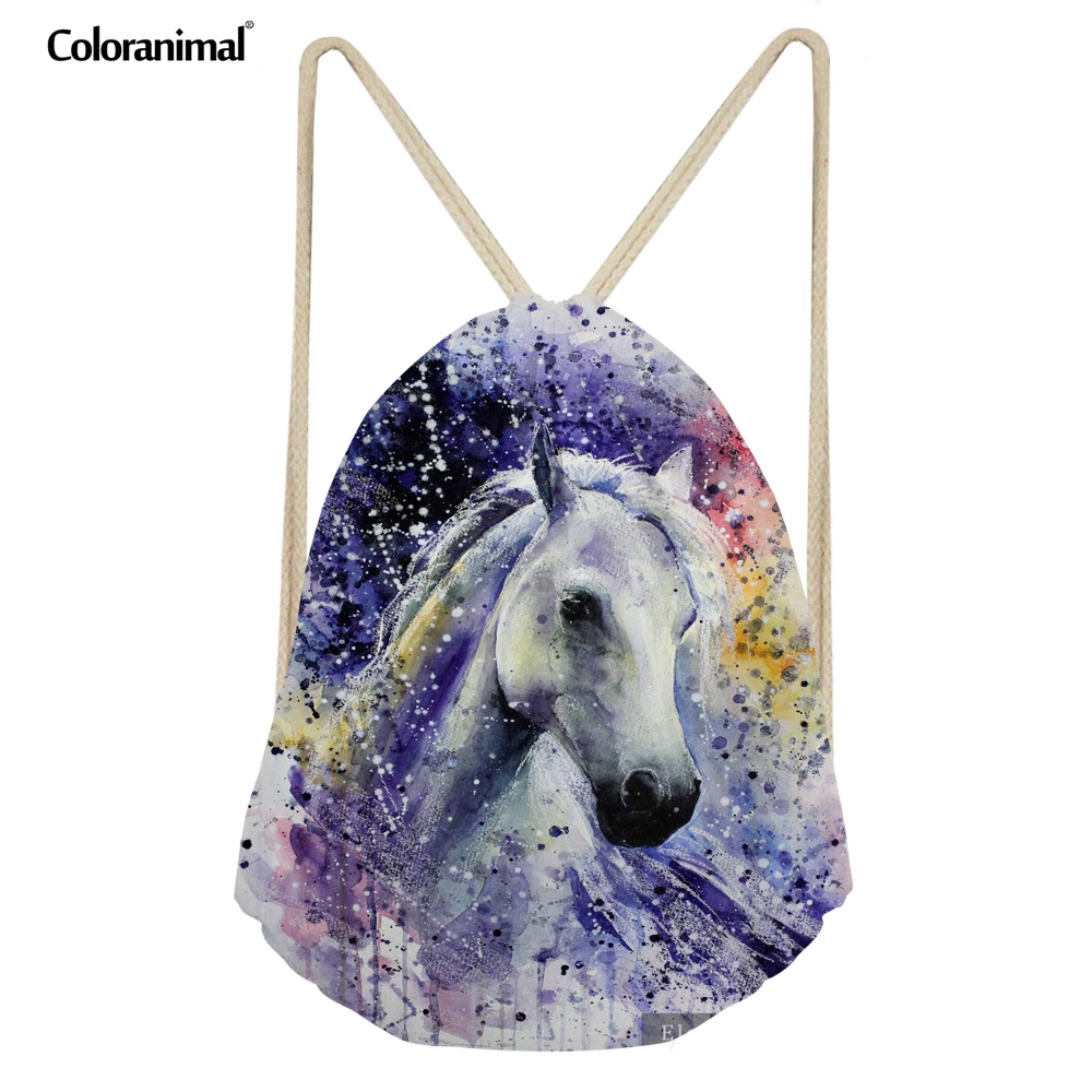 Coloranimal Drawstring Повседневное Сумки Женский Мужской подростков для девочек и мальчиков рюкзак мешок пакет 3D печать масло Crazy Horse Сумки для