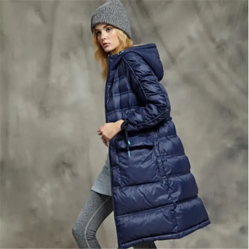 

Down jacket women's hooded long thick white goose down jacket women's cotton sports large size