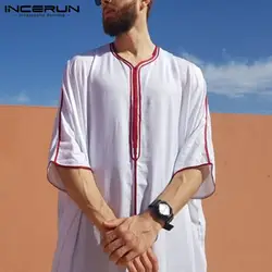INCERUN 2019 Мужская Повседневная Свободная рубашка в стиле пэчворк с коротким рукавом винтажная блуза с v-образным вырезом летние мужские