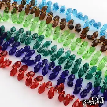 

Faceted Drop Transparent Glass Bead Strands, Mixed Color, 12x6mm, Hole: 1mm; about 100pcs/strand, 15.7"