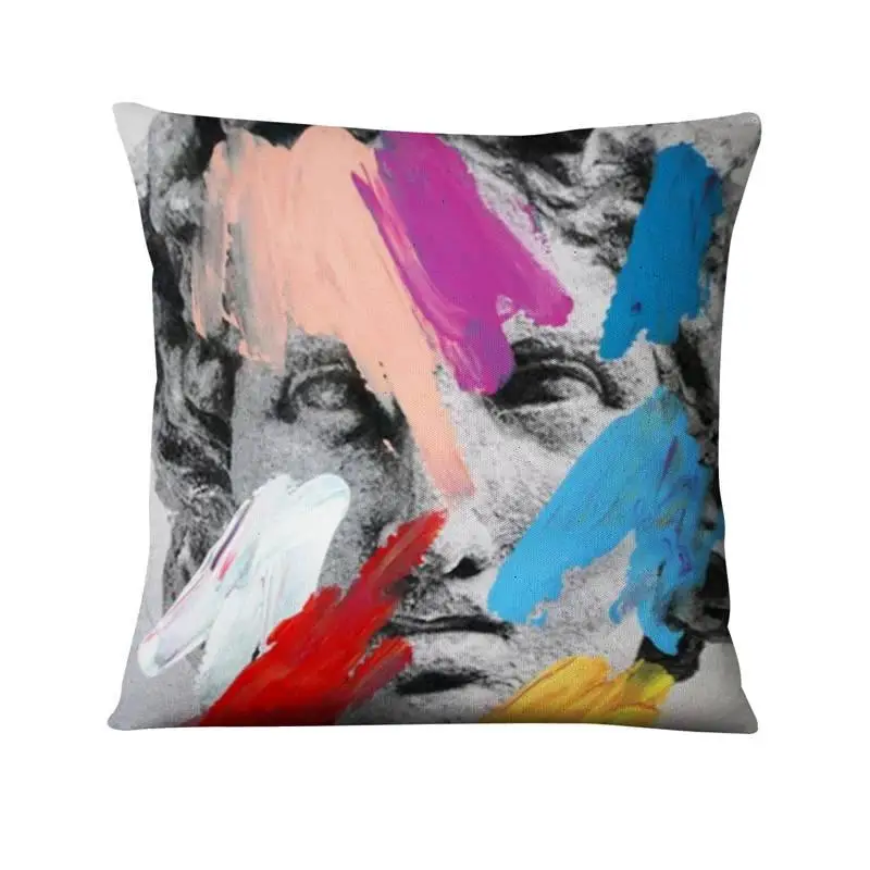 Classical Figure Sculpture Printed Pillowcase Abstract Oil Paint Cushion Decorative Pillow Home Decor Sofa Throw Pillow 45*45cm 