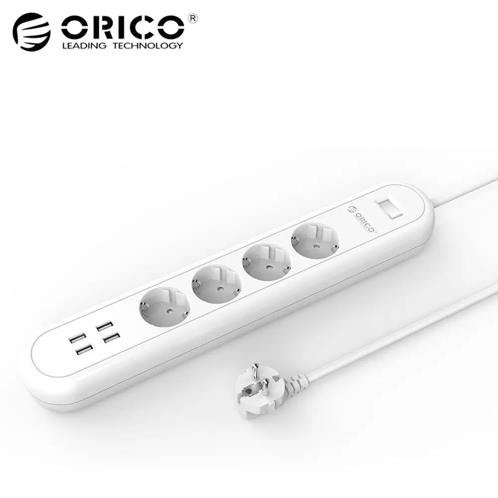 

ORICO 1.5M USB Power Strip Smart Extension plug Socket 4 AC EU Plug Outlet and 4 Ports USB Charger Power Button Surge Protecter