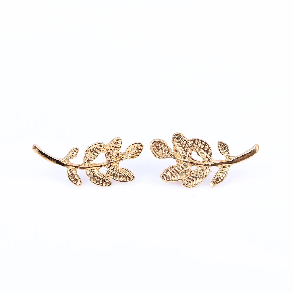 1 Pair Fashion Gold & Sliver Colors Leaf Shape Design Stud Earrings Simple Unique Gift for Women Girl Ear Jewelry