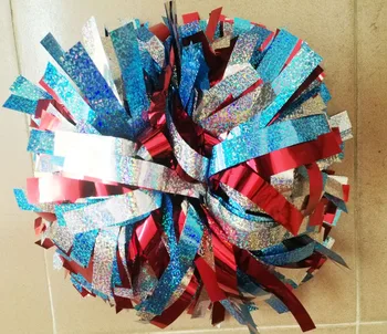 

Metallic holographic Silver with Metallic Holographic Blue and Metalic Red 3Color Mixed Cheerleader Pom poms 3/4"x 6" pom pom