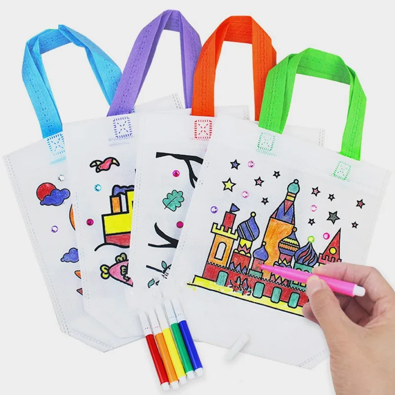 

DIY Hand Painting Handheld Canvas Bag Kids Drawing Toy Handmade Graffiti Material Different Patterns Graffi Children Adult