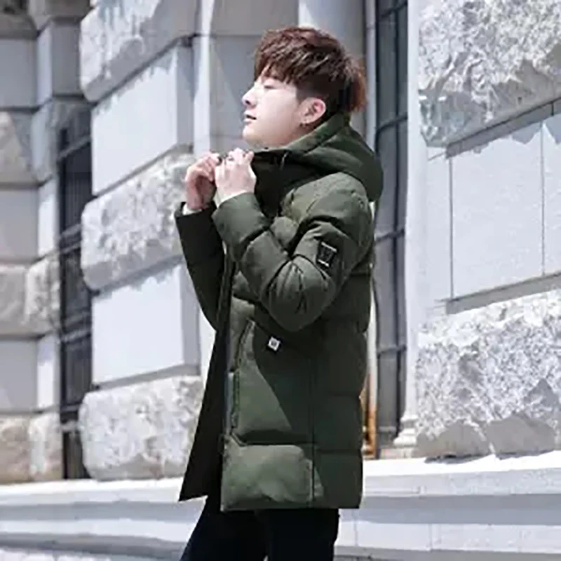 2019 Top Kwaliteit Warme mannen Warm Winter Jacket Student Toevallige Bovenkleding Dikke Medium Lange Jas Mannen Parka Korea Stijl