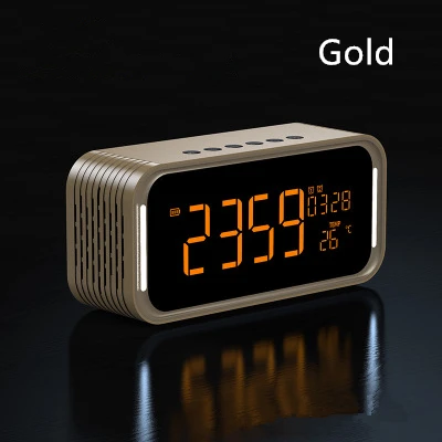 Bluetooth динамик Повтор цифровой будильник AUX TF карта воспроизведения термометр большой светодиодный дисплей для спальни кухня отель стол - Цвет: Gold speaker