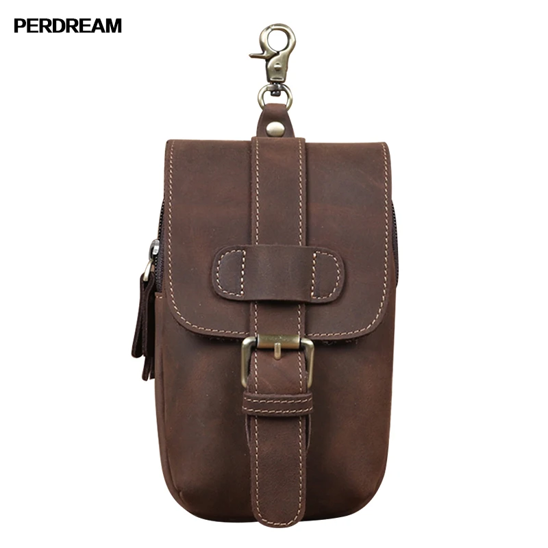 

PERDREAM Vintage Genuine LeatherWaist Pack Men Casual Molle Waist Pack Big Capacity Casual Purse Zipper Bags Wallet