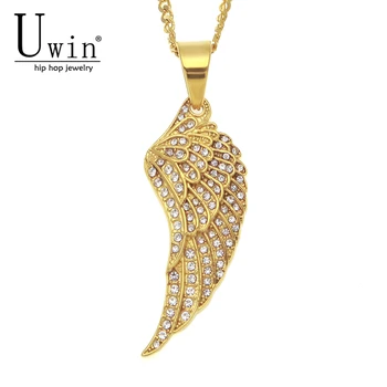 

UWIN Angel Wing Pendant Stainless Steel Gold Color Golden Popular Hip Hop Rock Necklace Fashion Cuban chain For Men Women