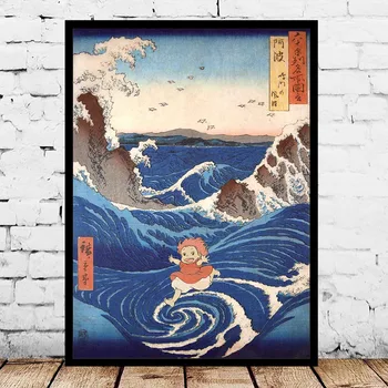 

Modern Home Decoration Wall Art Painting Ponyo Japanese Canvas Pictures Printing Nordic Modular Artwork Poster For Living Room