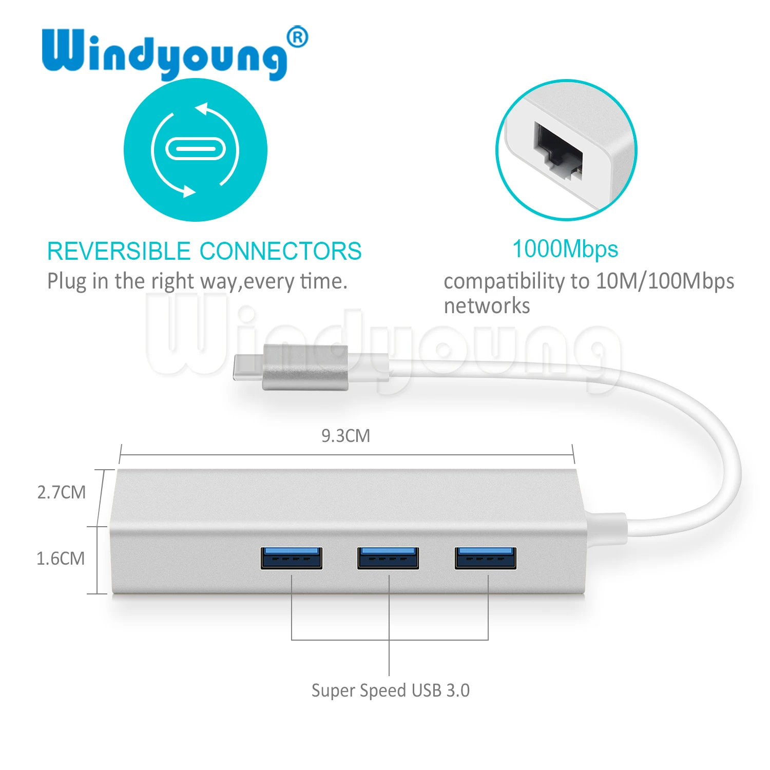 USB C Ethernet RJ45 Lan Adapter Type C to 3 Ports USB 3.0 Hub 10/100/1000Mbps Gigabit Ethernet Network Adapter for Macbook