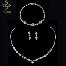 TREAZY Простые Свадебные для невесты Ювелирные наборы Колье со стразами ожерелье серьги браслет, женская бижутерия наборы