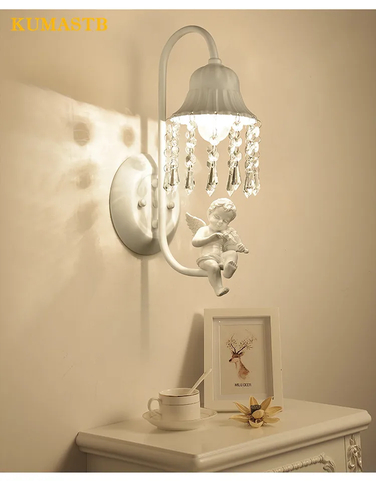 Crystal Настенные светильники с Смола Ангел скрипка украшение для динамика прикроватное зеркало передний свет современные коридор Спальня