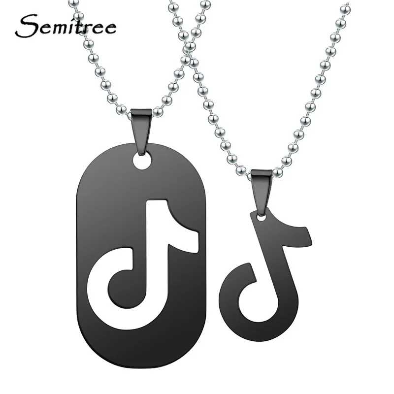 

Semitree Tik Tok Stainless Steel Musical Couple Charms Necklace Pendant Fashion Jewelry Lover Gifts Bijoux Collier Chokers