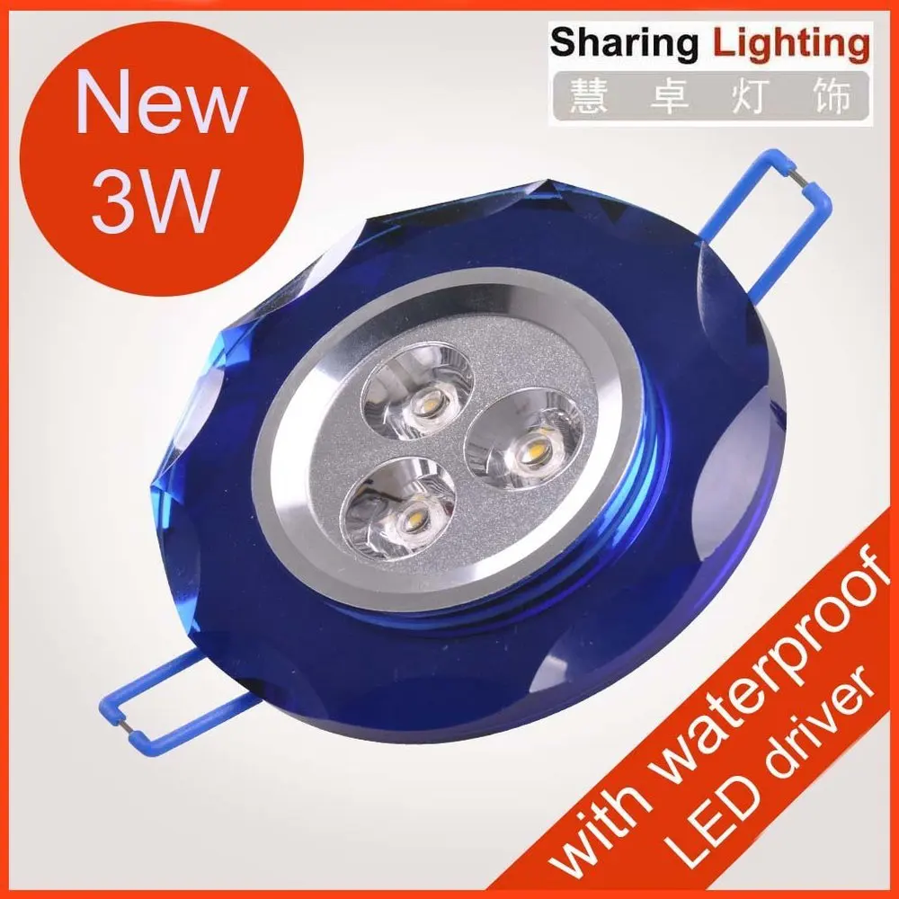 3W blue crystal downlight high power led recessed downlight 220v blue
