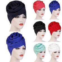 Женская мусульманская эластичная шляпа с цветами, одноцветная модная повседневная мягкая шапочка для макияжа, головной платок, шарф, шапка