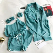 7 шт. платья брюки пижамы для женщин китайские Роскошные атласные розовые красные синие шелковые пижамы Брендовые женские шорты длинные пижамы