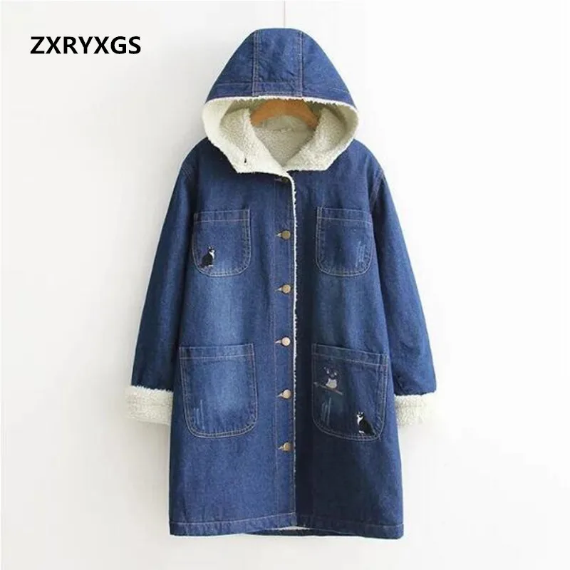 Della Velluto Cotone Cappuccio Allentato Da Con Cappotto Sportiva Giacca Tratti Blu Gufo Tuta Caldo Del Cowboy Inverno Agnello Casuale Donne Rivestimento Di Lunghi SYHwTqpn
