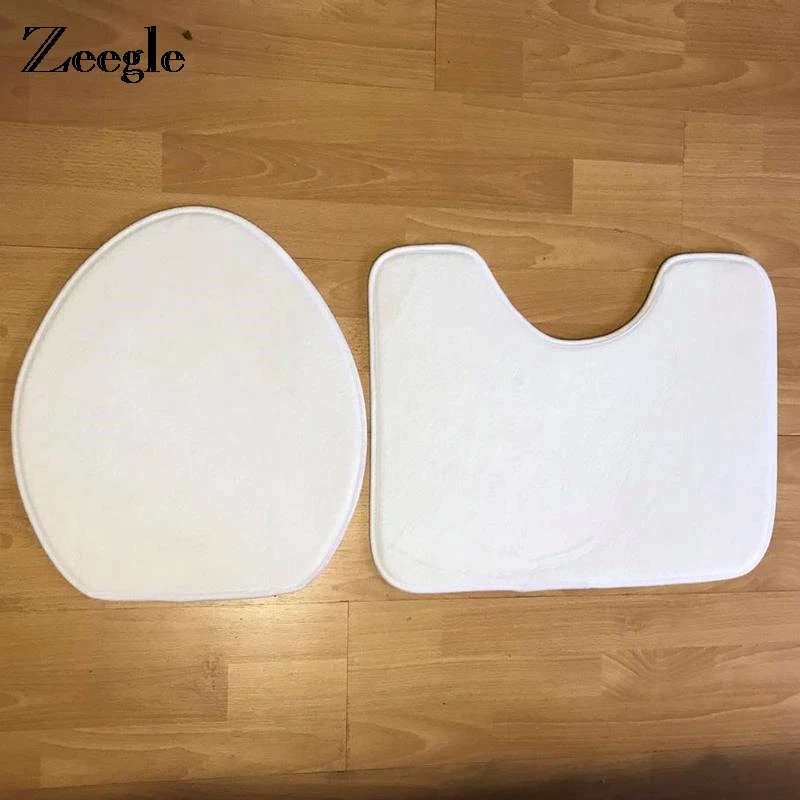 

Zeegle 2pcs/set Sample Sponge Toilet Rug Absorbent Soft Memory Foam Mat Anti-Slip Bathroom Carpet Diy Printed White Mat
