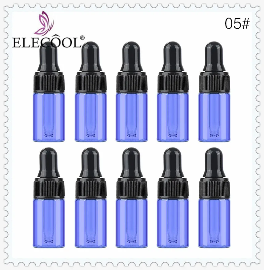 ELECOOL 10 шт. 3 мл/2 мл/1 мл мини многоразовый пустой стеклянный флакон для макияжа с пипеткой для глаз эфирное масло контейнер для хранения жидкости - Цвет: 2ML-BLUE