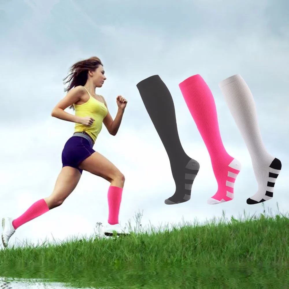 

3 Pairs/Lot Unisex Leg Pressure Socks Running Compression Socks Sports Breathable Soccer Socks Anti-swelling Stretch Long Socks
