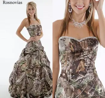 

New Camo Wedding Dresses 2019 Strapless Sweep Train Vestido De Novia Simple A Line Wedding Dresses Customized Cheap