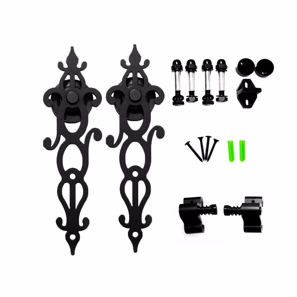 LWZH Черный Античный Стиль раздвижные сарай деревянные двери шкафа оборудования трек комплект Системы Rail опорных катков для шкафа