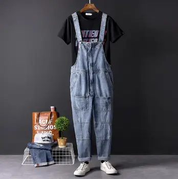 

Europe and the United States hip-hop tide male denim jumpsuits retro-gall tide men's overalls Korean straight siamese pants