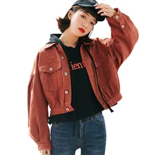 «летучая мышь» короткая джинсовая куртка для женщин Harajuku Винтаж Свободные джинсы пальто Назад Кнопка Обрезанные уличная бомбер
