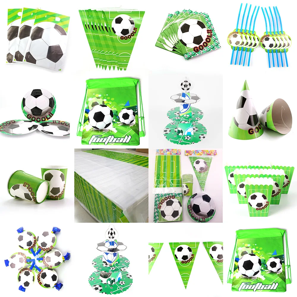 

Football Soccer Theme Kids Birthday Party Decoration Set Party Supplies Cup Plate Banner Hat Straw Loot bag Tablecloth Blowout