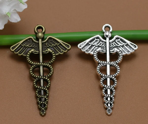 20pcs Vintage Antique Silver double snake mace angel wings religious ...