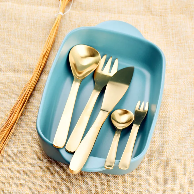 

FRM Gold Japanese style thickening high quality Matte stainless steel cutlery fork knife scoop set dessert fork knife scoop set