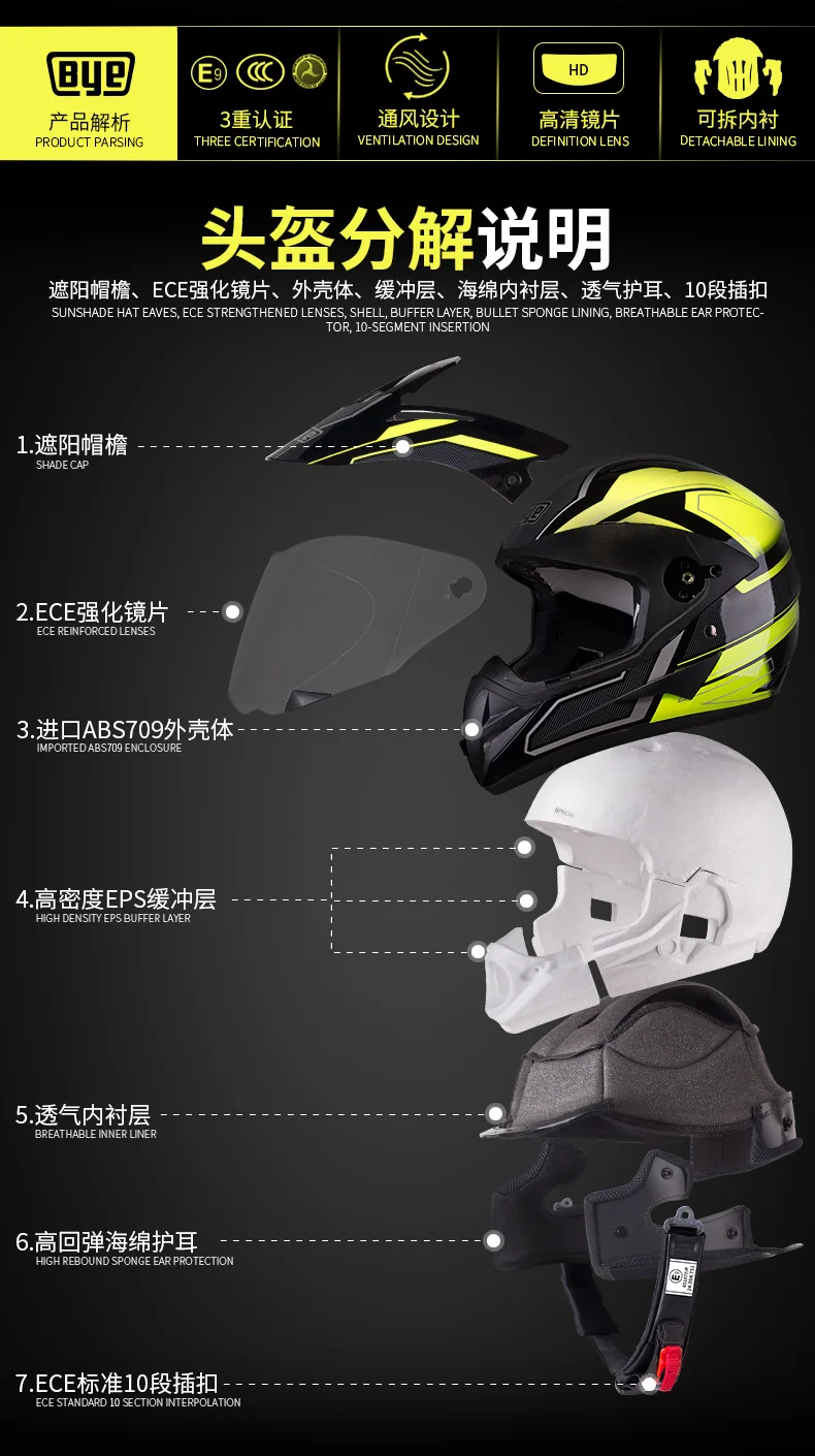 BYE moto rcycle шлем moto cross шлем casco moto rbike гоночный Мото шлем Байкер Полнолицевые Шлемы ECE DOT сертификация