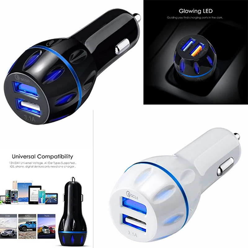 1 шт. новое автомобильное зарядное устройство для быстрой зарядки QC3.0 3.1A 2USB порт