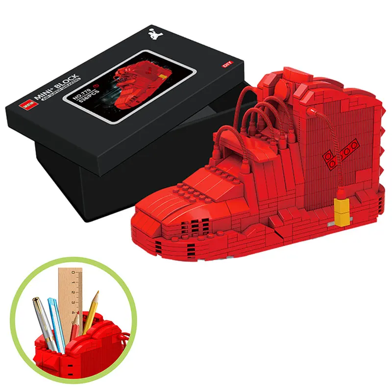 

WANMUXING Mini Sneakers Model Building Blocks Basketball Shoes Building Blocks Pen Holder Stationery Toys Legooing