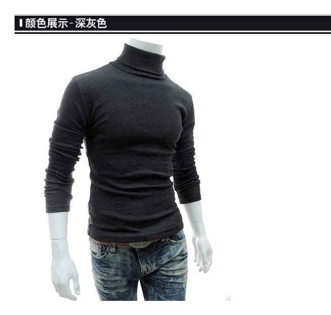 2019New Autumn Winter Men'S Sweater Men'S Turtleneck Solid Color Casual Sweater Men's Slim Fit Brand Knitted Pullovers - Цвет: 2