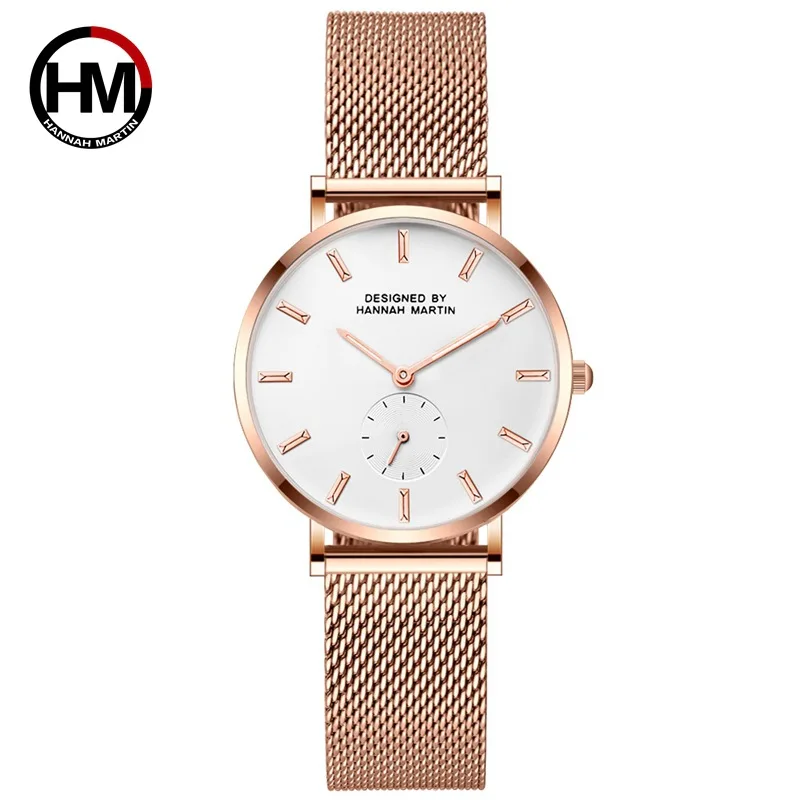 

HM Women Watches Top Brand Luxury Ladies Mesh Belt Ultra-thin Watch Stainless Steel Waterproof Clock Quartz Watch Reloj Mujer