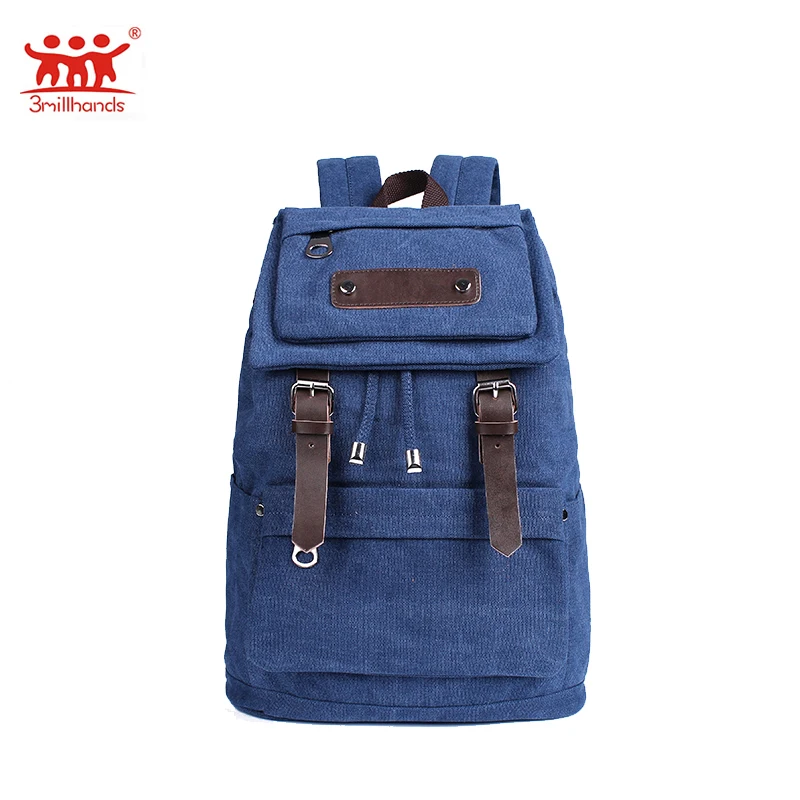 

3millhands new arrival men canvas backpacks business and casual men bag leather patchwork string tighten canvas bag