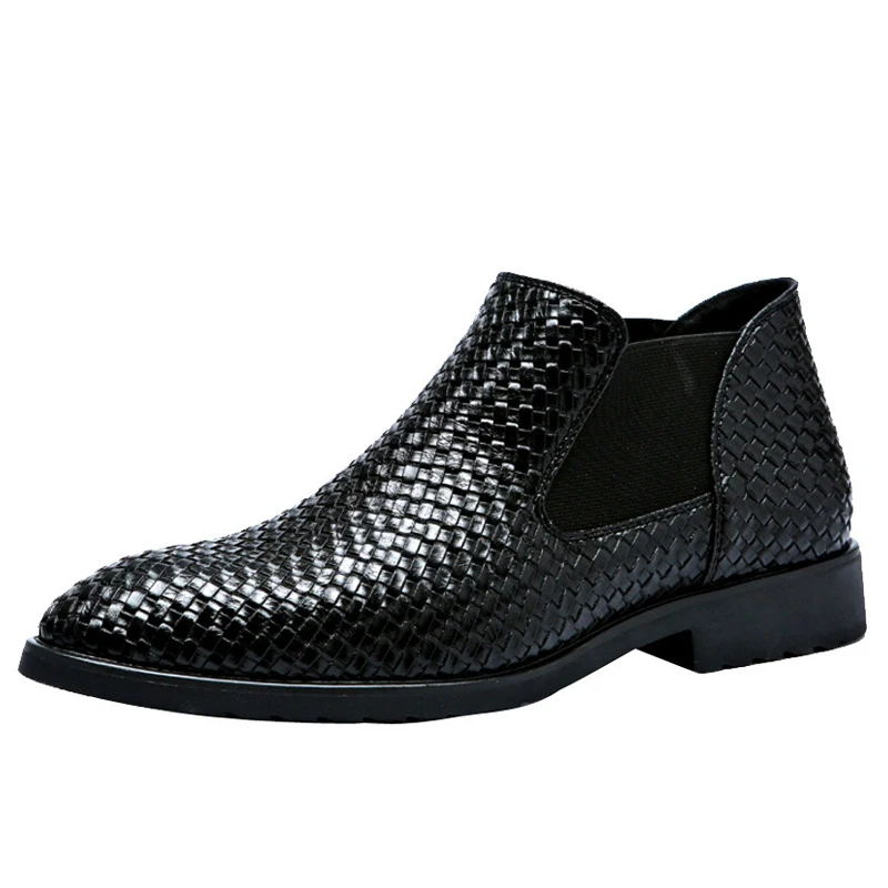

Men Chelsea Boots Spring Autumn Hand Knit High help Style Waterproof Classic Fashion Leather Boots Men Shoes 38-48 M420