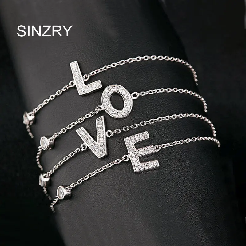 

SINZRY 2016 cubic zircon micro paved 925 sterling silver 26PCS Alphabet letter charm bracelets girl statement bracelet