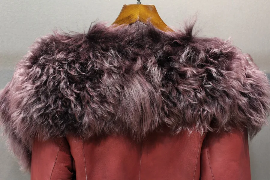 ladies genuine sheepskin leather and fur jacket big collar  (11)